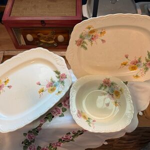 Vintage Taylor Smith & Taylor TS&T Co. Floral Serving Set- 2 Platters and 1 Bowl